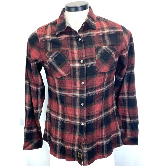 Legendary Whitetails Women’s Size Medium Plaid Flannel Shirt Red/Black Flip Cuff - Picture 1 of 14